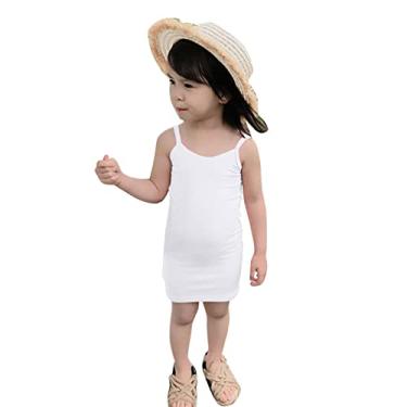 Imagem de MRAFDGFB Camiseta justa para meninas pequenas, vestido de verão com alças finas, casual, para bebês, meninas, colado ao corpo, justo, Branco, 4-5 Anos
