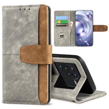 Imagem de GANGANPRO Coldre de celular de negócios de couro para Vivo X100 Pro 5G, capa flip antiderrapante resistente a arranhões com suporte para cartão, capa carteira com suporte de 6,78 polegadas - cinza