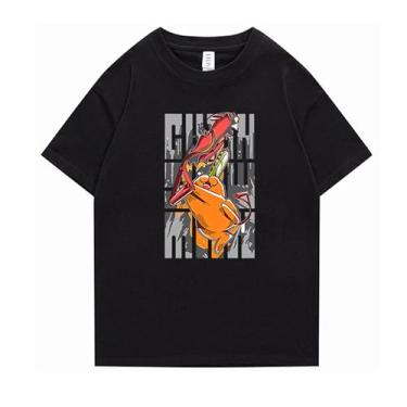 Imagem de RICHSAIKOU Camiseta masculina de motosserra unissex manga curta gola redonda algodão Makima Power Denji Pochita Cosplay Plus Size 5GG, Preto e, M