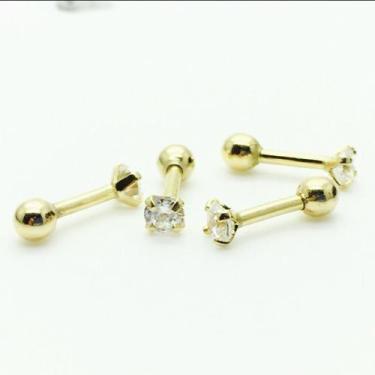 Imagem de Piercing Ponto De Luz Ouro 18K Amarelo 18K Pedra Branca Com Garra  R03