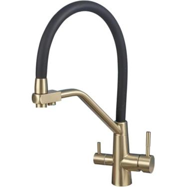 Imagem de Torneiras de cozinha flexíveis com spray pull down, torneira misturadora de cozinha cromada com mangueira de silicone, alavanca única, função dupla, torneira para pia de cozinha, torneira gi
