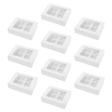 Imagem de WeiLaiKeQi 10 Pçs Caixas de Cupcake Caixas de Biscoitos Transporte de Armazenamento Cupcakes Suportes de Cupcake Recipientes para Biscoitos Doces Casamento, papelão branco