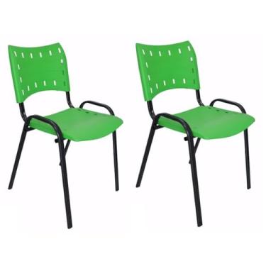 Imagem de Ecom Home - Kit Conjunto 2 Cadeiras ISO Empilháveis Verde Base Preta para Escritórios Igrejas Bares Sorveterias e Restaurantes