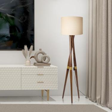 Imagem de Luminária De Chão Abajur Com Cúpula de Tecido Pés Madeira Com detalhes Dourado Belissima