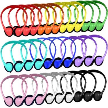 Imagem de Ladont Pacote com 30 fones de ouvido infantis a granel para sala de aula escolar, fones de ouvido com fio para crianças, estudantes, crianças, adolescentes, meninos, meninas, atacado, multicolorido,
