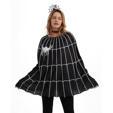 Imagem de Momax Halloween Costume for Adults - Spider Web Poncho with Spider Headband and Spider Choker Necklace,Funny Spider Costume Set for Women,Plus Size Spider Web Cape Cosplay Party Dress