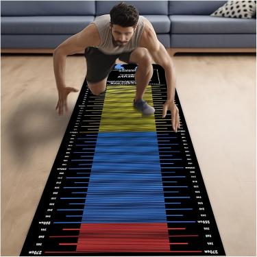 Imagem de Tapete de borracha para piso de ginástica, tapetes portáteis para prática de treino, almofada de pular corda/placa de prática de fitness, tapete de medição de salto longo com 3 mm de espessu