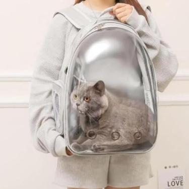 Imagem de Mochila De Transporte Para Pets Cachorros E Gatos Com Ventilação Transparente E Visão Panorâmica Bolsa Astronauta Passeio Animal De Estimação Portátil (Cinza)