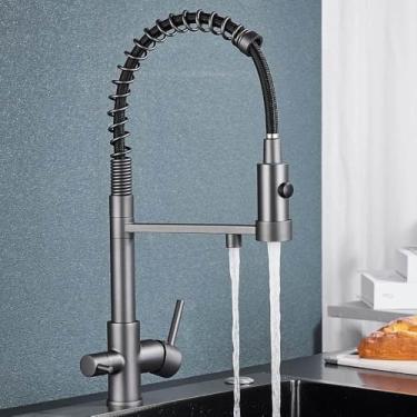 Imagem de Torneira de cozinha com filtro retrátil, preta, para água potável, torneiras de latão, 360°, flexível, purificação, misturador de água, cor cinza