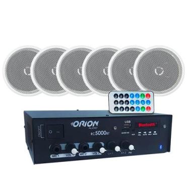 Imagem de Kit Som Ambiente Receiver Bluetooth + 6 Caixa Embutir 5p 70w - ORION