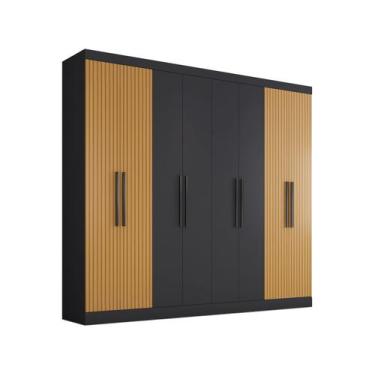 Imagem de Guarda-roupa Casal 8 Portas 4 Gavetas Araplac Porto, Carbono e Freijó