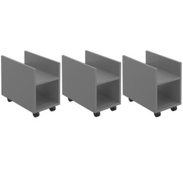 Imagem de Kit 03 Suportes Para Cpu E Nobreak Com Rodízios Guide L03 Cinza - Lyam