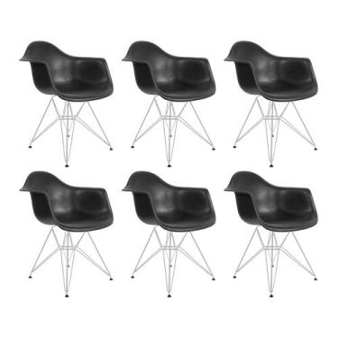 Imagem de Kit 6 Poltronas Eames Eiffel Preta com Braço Daw Ferro Branco - Up Hom