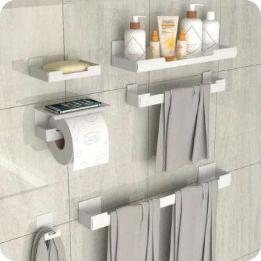 Imagem de Kit Acessórios Para Banheiro Com Adesivo 6 Peças Branco ELG - MetalCro