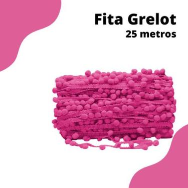 Imagem de Fita Pompom Rosa Escuro 20mm Rolo Com 25 Metros - Nybc