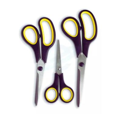Imagem de Kit com 3 Tesouras Multiuso Aço Inox Papel Escola Cozinha Costura Escritório Durável Pequena Média e Grande Cores Sortidas