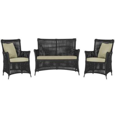 Imagem de Jogo Sofá e 2 Poltronas de Área Igapó Alumínio Pintura Preta Corda Náu