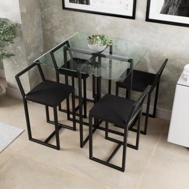 Imagem de Conjunto Mesa Vidro 4 Cadeiras Pequena Estofado Industrial Black (PRETO)