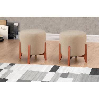 Imagem de Puff Banqueta Thor Luxo em Madeira Maciça Castellar Móbile, Bege