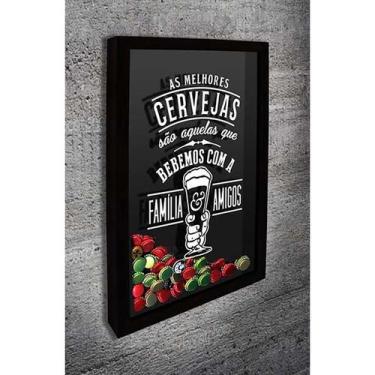 Imagem de Quadro Porta Tampinhas As Melhores Cervejas 3 - Quadro Novo, Preto, 30