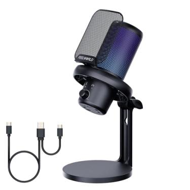 Imagem de Feelworld Microfone USB para Jogos, Podcasts e Transmissão, Condensador com Mudo Rápido, Suporte de Tripé, Filtro Pop, Indicador RGB, Suporte de Choque, Compatível com PS4/5/PC