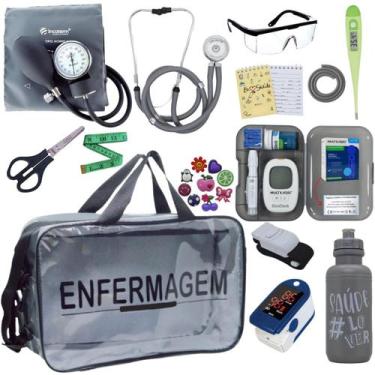Imagem de Kit Enfermagem Transparente Completo Aparelho Pressao Manual Estetosco