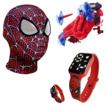 Imagem de Máscara,luva lança-dardos e relógio infantil Homem-Aranha_E - SMACTUDO