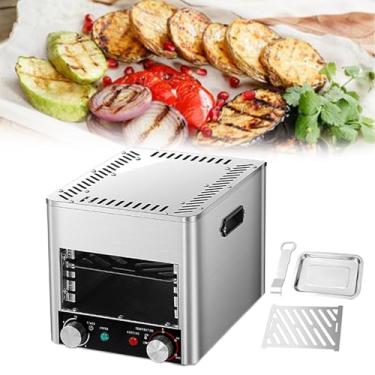 Imagem de Churrasqueira elétrica de 4 velocidades com temperatura ajustável, churrasqueira comercial interna totalmente automática, grelha destacável de várias camadas, temporizador de 1 a 10 minutos, com