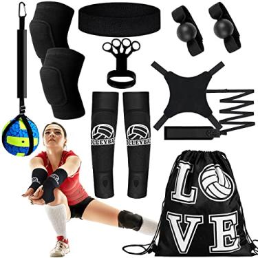 Imagem de Wettarn Conjunto de 8 conjuntos de equipamentos de treinamento de voleibol, kit de presente para treinador de vôlei solo para praticar servir, inclui conjunto de cinto de resistência elástica, tiras