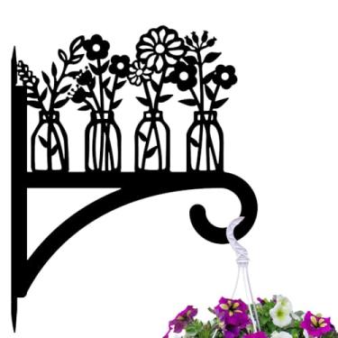 Imagem de peacoblue Ganchos de ferro para pendurar plantas internas ao ar livre, vasos de samambaias, lanterna, alimentador de pássaros, 30 x 38 cm, suporte de parede de metal resistente ao clima para varanda,