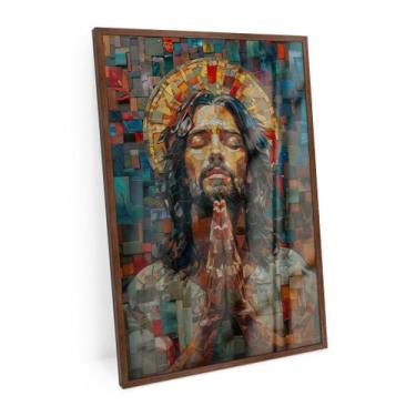 Imagem de Quadro Jesus Em Ladrilhos Religioso Para Sala 90x60 Cm Vidro - Bimper 