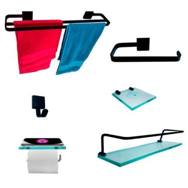 Imagem de Kit Para Banheiro Luxo Premium Preto Vidro - VSA, Incolor