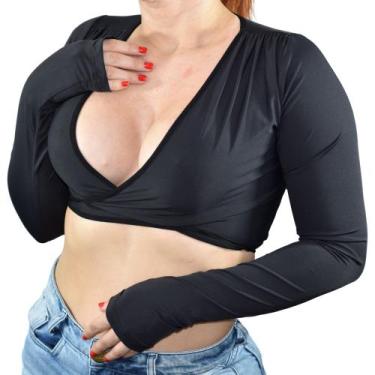Imagem de Blusinha Cropped Fitness Decotado Manga Longa Sinta-se Poderosa - Fana