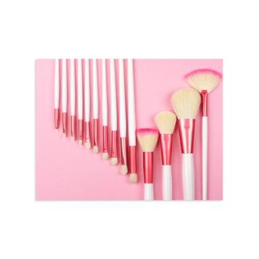 Imagem de Placa Decorativa Pincéis de Maquiagem Fundo Rosa 30x40cm - Quartinhos
