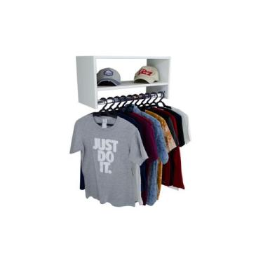 Imagem de Cabideiro De Parede Arara Em Mdf Branco Com Nicho 60cm - 4 Uni - shopn