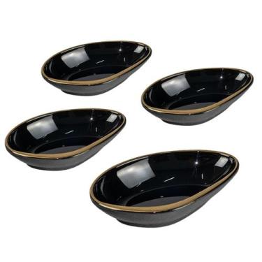 Imagem de Kit C/ 4 Molheiras Para Shoyu Ou Molhos Preto Dourado 50 ml - AC