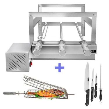 Imagem de Churrasqueira Giratória Grill Inox Gira Soft Grill 3 Espetos + Espeto 