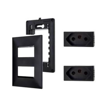 Imagem de Placa Espelho 4x2 2Mod Preto +2Mod Tomada 10A 20A Pial Plus+ - Schneid