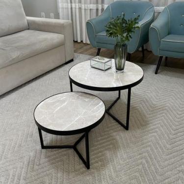 Imagem de Conjunto Mesa de Centro Redonda Dallas Marmorizado Areia - BELI HOUSE,