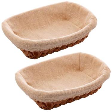 Imagem de 2 Cestos Porta Pão Folhados Plástico Rattan Tecido Lyor 24,5cm Mesa Po