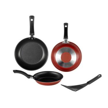 Imagem de Frigideira Kit 3 Peças 18cm 20cm e 22 cm Teflon Antiaderente + Espátul