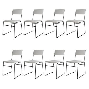 Imagem de Kit 8 Cadeiras de Jantar Málaga Assento Corino Branco Base Preto