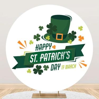 Imagem de Renaiss 2,2 x 2,2 m Dia de São Patrício capa de fundo redondo chapéu verde irlandês da sorte chapéu de duende fundo de fotografia chapéu de duende trevo verde dia de São Patrício decorações de festa