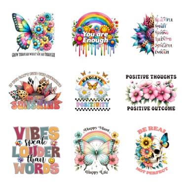 Imagem de Amazingxy 9Pcs Pensamentos Positivos Adesivos de Transferência de Calor Ferro Prontos para Pressionar Adesivos de Vinil para Jeans Camisetas Jaquetas Mochilas Almofadas Apliques Diy Decoração