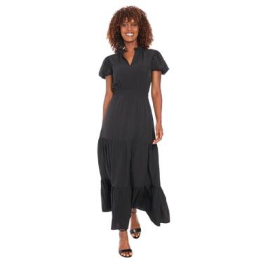 Imagem de bestmobilephonecases Vestido feminino com manga esvoaçante em camadas Maxi-Ruffle Neck cintura elástica - vestido de convidada de casamento, Preto, G