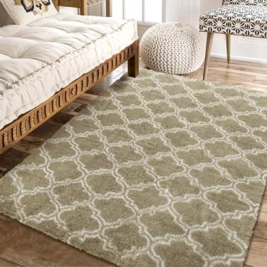 Imagem de COZYLOOM Tapete felpudo 12,5 x 20,3 cm, ultramacio, felpudo, para sala de estar, luxuoso, grosso, felpudo, para quarto, quarto, cabeceira, tapetes de pelúcia luxuosos, camelho/branco