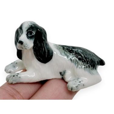 Imagem de WitnyStore Estatueta pequena de 3,5 cm de altura, Cocker Spaniel Inglês, em miniatura, feita à mão, pintada, cerâmico, cachorrinho, cão, cão, animal, fofo, porcelana, decorativa, colecionável,