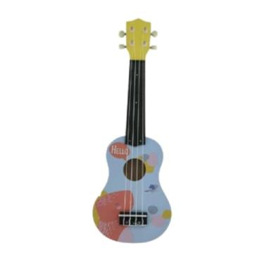 Imagem de Generic 20,87'' Brinquedo musical de guitarra infantil, Ukulele educacional infantil de 4 cordas Mini guitarra infantil, guitarra de madeira para brincar na , Azul