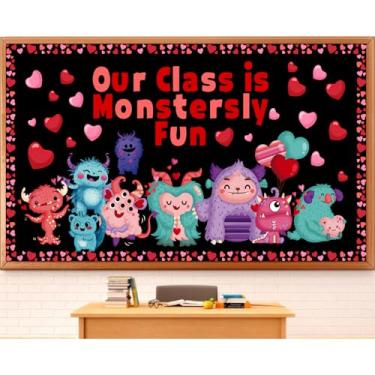 Imagem de Kit de quadro de avisos Monstersly Dia dos Namorados Decorações de sala de aula, quadros de avisos de monstro dos namorados para crianças, Happy Valentines Day, quadro-negro, decorações de parede