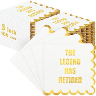 Imagem de Dunzoom Guardanapos de papel Happy Retirement The Legend Has Retired Guardanapos de coquetel 12,7 x 12,7 cm Guardanapos de renda dourados descartáveis com folha dourada para suprimentos de decorações